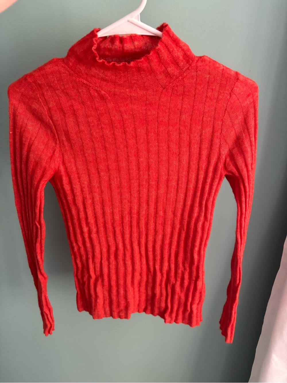 Orange/Red Ribbed Alpaca Mock Neck Sweater